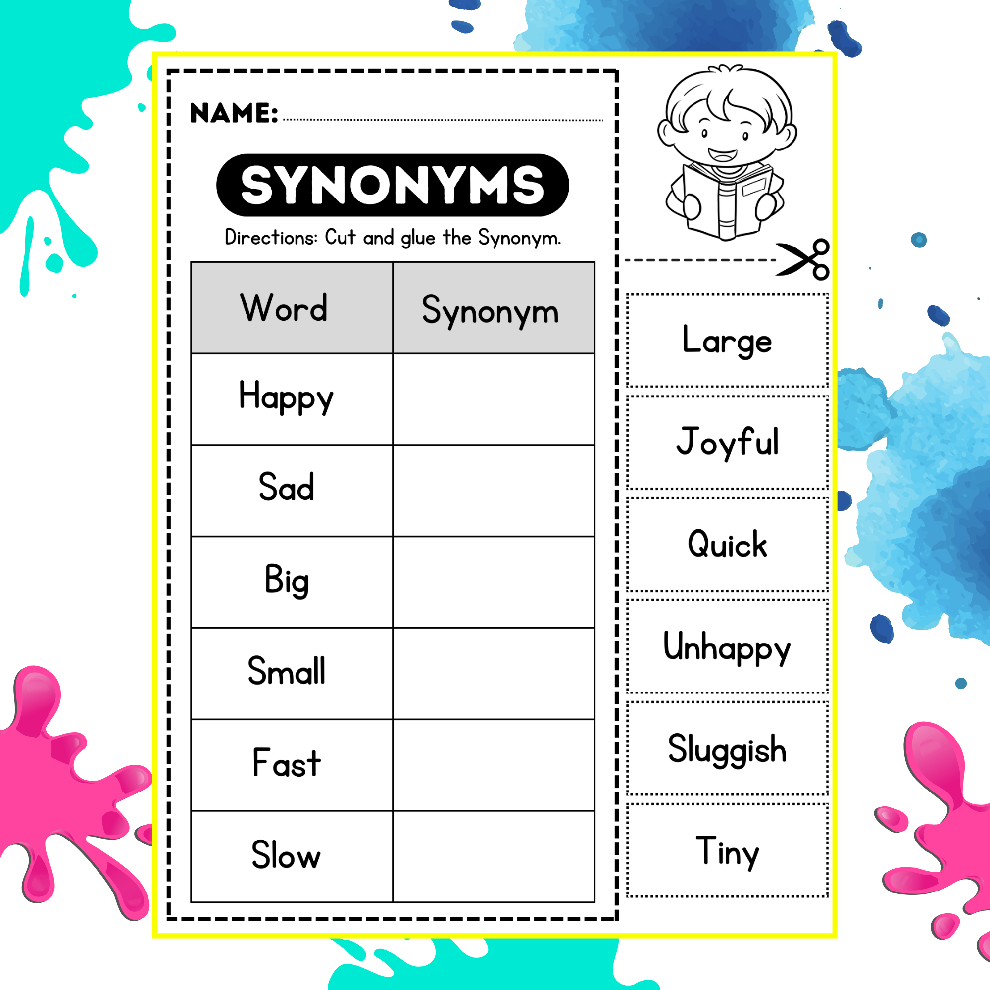 Synonym Worksheetscut And Paste Activitiesgrammar Worksheets 1st And 2nd Grade