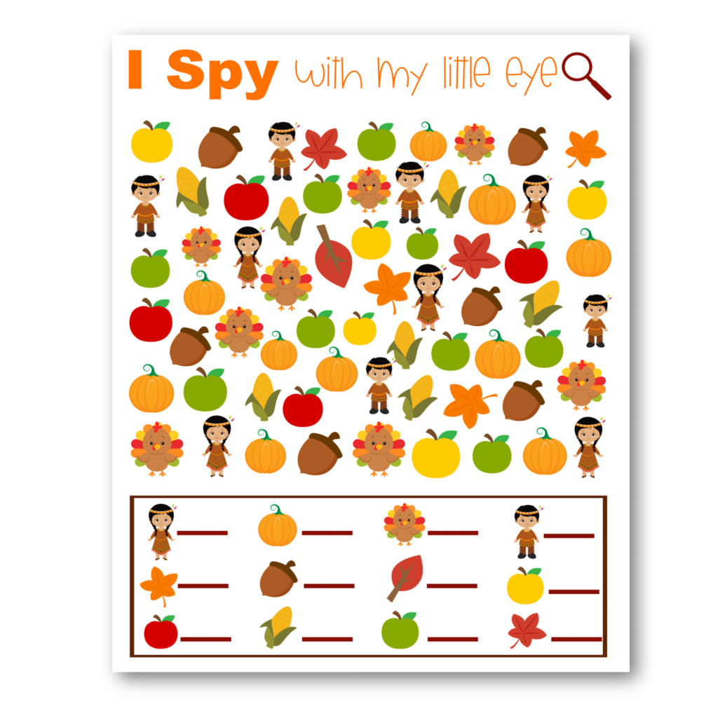 Thanksgiving I Spy Printable Game For Kids Thanksgiving I Spy Printable Game For Kids
