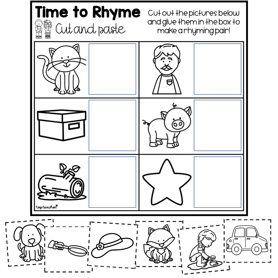 Time To Rhyme Cut And Paste Worksheets Time To Rhyme Cut And Paste Worksheets