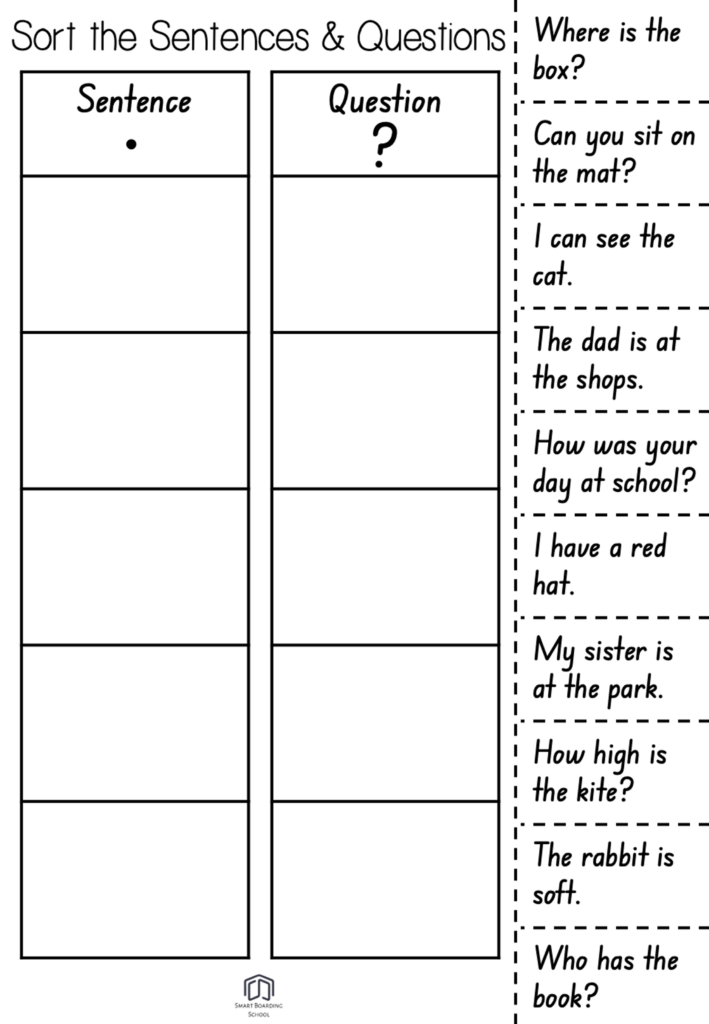 Worksheet Sort The Sentences And Questions Worksheet Sort The Sentences And Questions