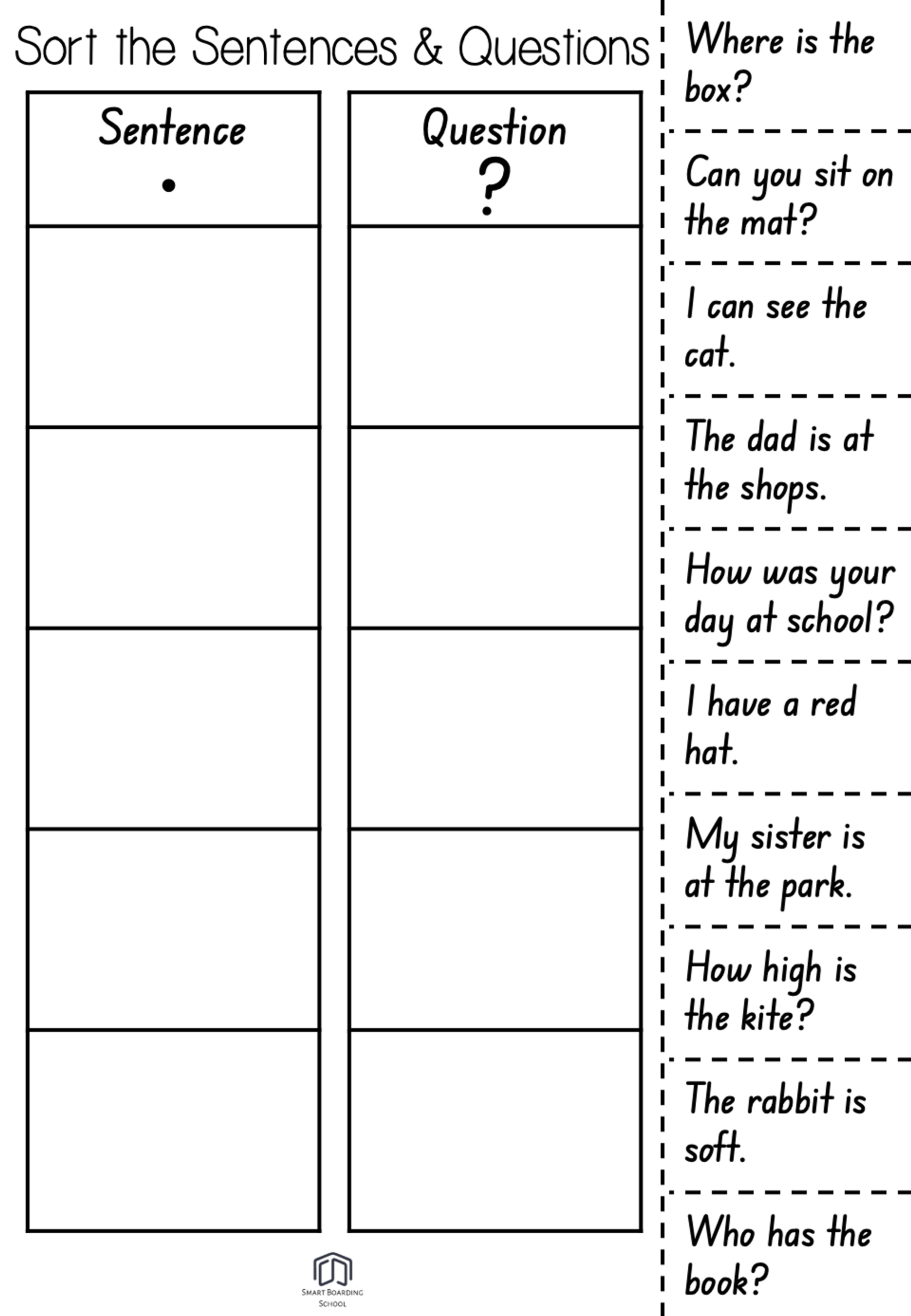 Worksheet Sort The Sentences And Questions